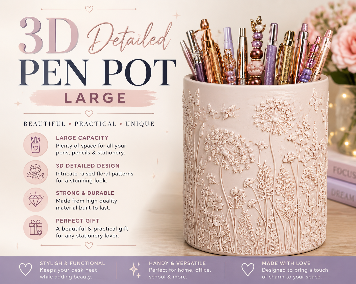Large Personalised 3D Detailed Pen Pot